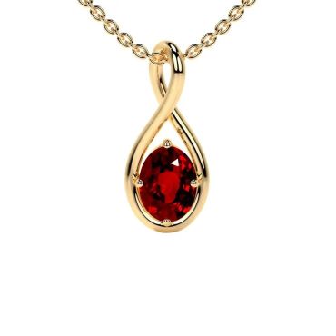 Lab Grown Ruby Oval Cut Solitaire Twist 14 KT with yellow gold Pendant 