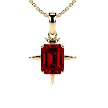 Lab Grown Ruby Emerald Cut Solitaire 14 KT with yellow gold Pendant
