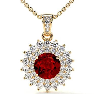 Lab Grown Ruby Round Starburst Halo 14 KT with yellow gold Pendant