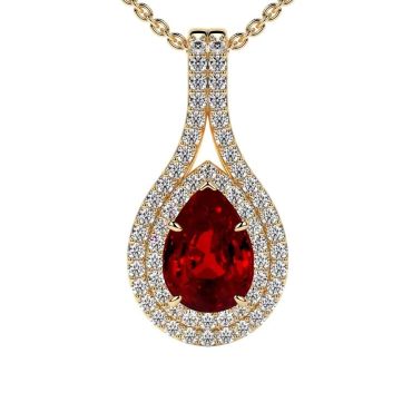 Lab Grown Ruby Round Diamonds 14 KT with yellow golds Pendant