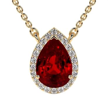 Lab Grownn Rubyy Round Diamonds 14 KT with yellow gold Pendant