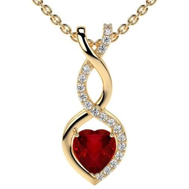 Lab Grown Ruby Heart Pendant with Round 14 KT with yellow gold Diamonds