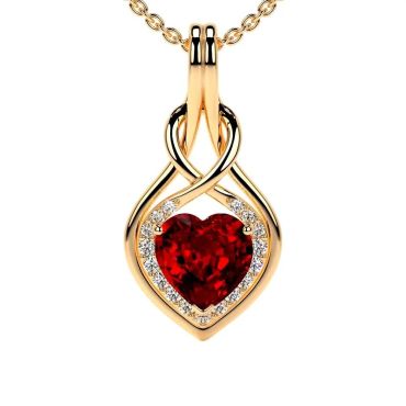 Lab Grownn Rubyy Rounds Diamonds 14 KT with yellow gold Pendant