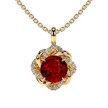 Lab Grown Ruby Round Flower 14 KT with yellow gold Pendant