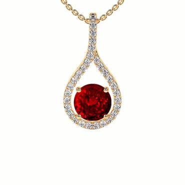 Lab Grown Ruby Round Diamonds14 KT with yellow gold Pendant