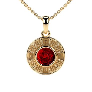 Lab Grown Ruby Astrological Bezel Set 14 KT with yellow gold Pendant