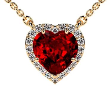 Lab Grown Ruby Heart Round Diamonds  14 KT with yellow gold Pendant