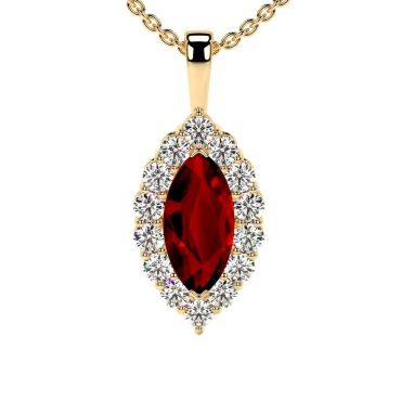 Lab Grown Ruby Marquise Halo 14 KT with yellow gold Pendant