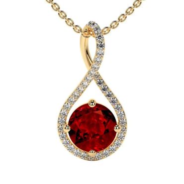 Lab Grown Ruby Round Twist Pendant with 14 KT with yellow gold Diamonds