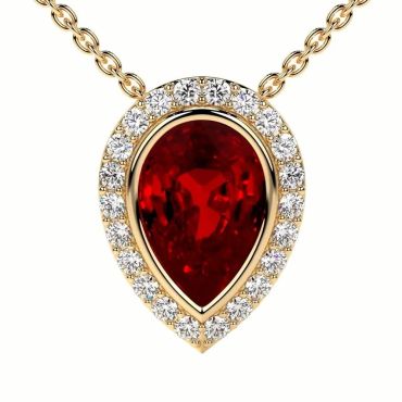 Lab Grown Ruby Pear Round Diamonds 14 KT with yellow gold Pendant