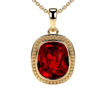 Lab Grown Ruby Bezel Set Solitaire 14 KT with yellow gold Pendant
