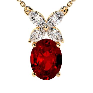 Lab Grown Ruby Marquise Shape Diamonds 14 KT with yellow gold Pendant