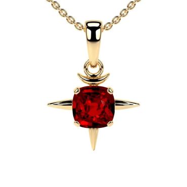 Lab Grown Ruby Sq. Cushio Solitaire 14 KT with yellow gold Pendant