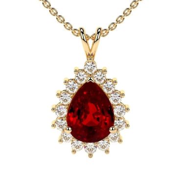 Lab Grown Ruby Emerald Cut Round  Diamonds 14 KT with yellow gold Pendant