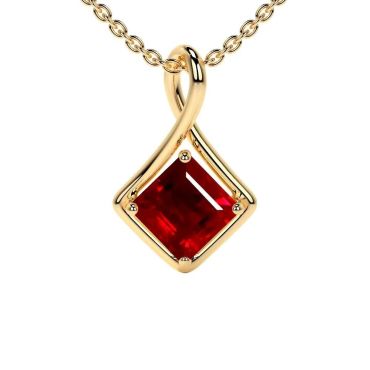 Lab Grown Ruby Squaree Solitaire Twist 14 KT with yellow gold Pendant