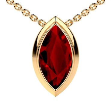 Lab Grown Ruby Marquise Solitaire Bezel 14 KT with yellow gold Pendant