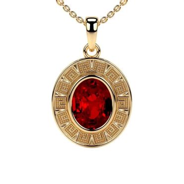 Lab Grown Ruby Astrological Bezel Set 14 KT with yellow golds Pendant