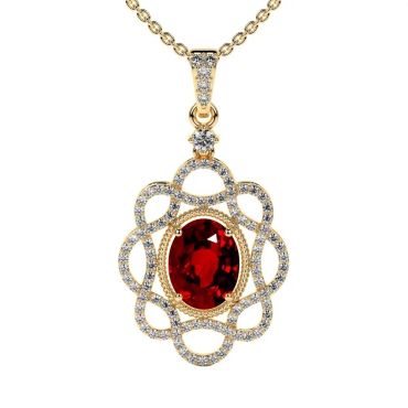 Lab Grown Ruby Oval Cut Designer 14 KT with yellow gold Pendant