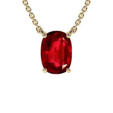 Lab Grown Ruby Elongated Cushion Classic Solitaire 14 KT with yellow gold Pendant