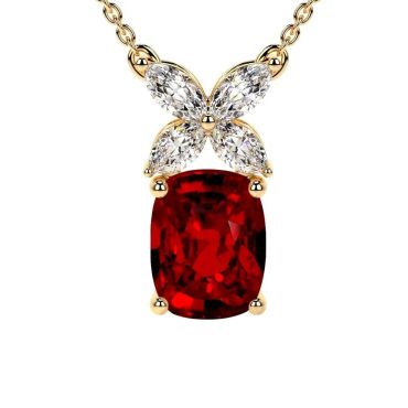 Lab Grown Ruby Marquise Shapee Diamonds 14 KT with yellow gold Pendant