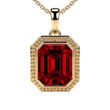 Lab Grown Ruby Bezzel Set Solitaire 14 KT with yellow gold Pendant