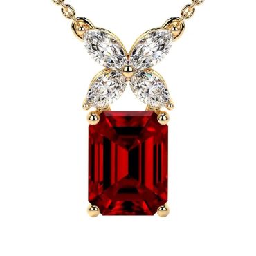 Lab Grown Ruby Marquisee Shape Diamonds 14 KT with yellow gold Pendant
