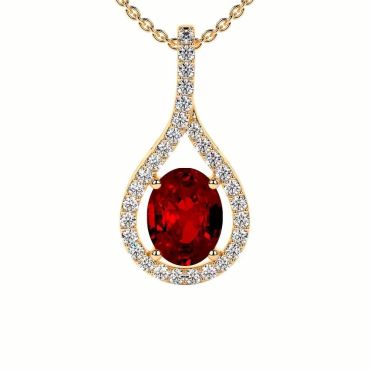 Lab Grown Ruby Round oval Diamonds 14 KT with yellow gold Pendant