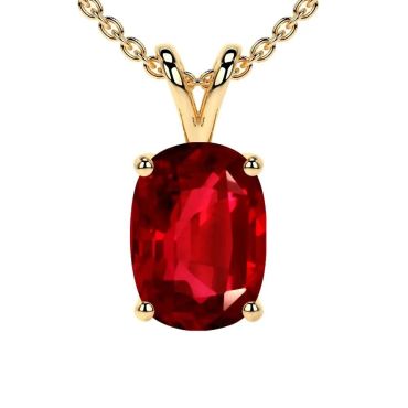 Lab Grown Ruby Elongated Cushion Solitaire 14 KT with yellow gold Pendant