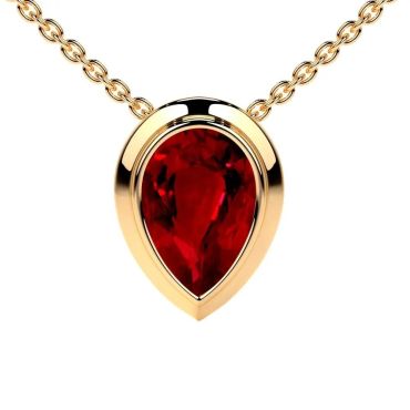 Lab Grown Ruby Pear Solitaire Bezel  14 KT with yellow goldPendant