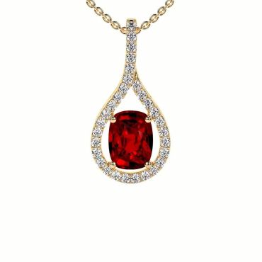 Lab GrownRect. Cushion  Ruby Round Diamonds 14 KT with yellow gold Pendant