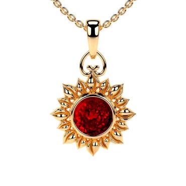 Lab Grown Ruby oval Solitaire 14 KT with yellow gold Pendant