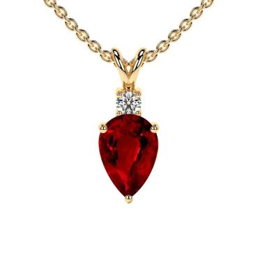 Lab Grown Ruby Pear Pendant with Round 14 KT with yellow gold Diamond