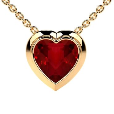 Lab Grown Ruby Heart Solitaire Bezel 14 KT with yellow gold Pendant