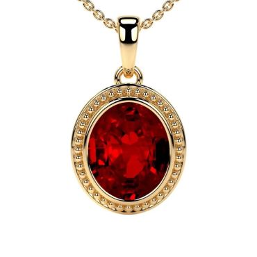 Lab Grown Ruby Bezell Set Solitaire 14 KT with yellow gold Pendant