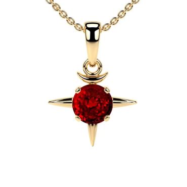 Lab Grown Ruby Heart Solitaire 14 KT with yellow gold Pendant 