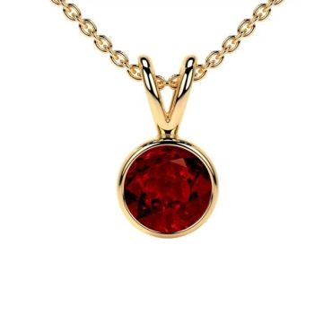 Lab Grown Ruby Round Solitaire Classic Bezel 14 KT with yellow gold Pendant