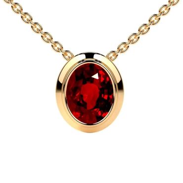 Lab Grown Ruby Oval Cut Solitaire Bezel 14 KT with yellow gold Pendant