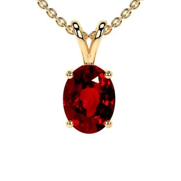 Lab Grown Ruby Oval Cut Solitaire 14 KT with yellow gold Pendant