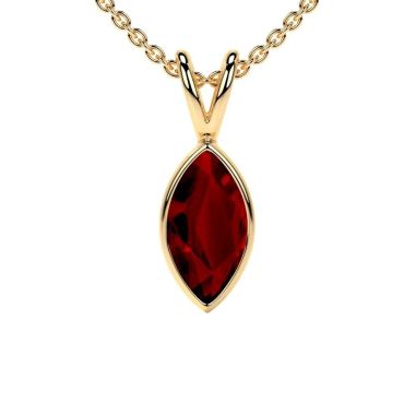 Lab Grown Ruby Marquise Solitaire Classic Bezel 14 KT with yellow gold Pendant