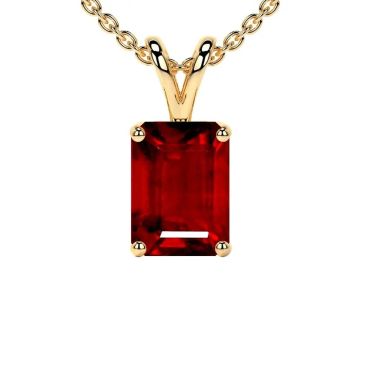 Lab Grown Ruby Emerald Cut Solitaire Pendant 14 KT with yellow gold Pendant