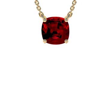 Lab Grown Ruby Square Cushion Classic Solitaire 14 KT with yellow gold Pendant