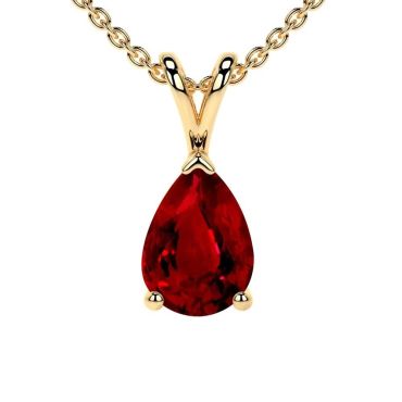 Lab Grown Ruby Pear Solitaire 14 KT with yellow gold Pendant