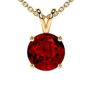 Lab Grown Ruby Round Solitaire 14 KT with yellow gold Pendant