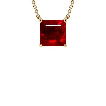 Lab Grown Ruby Square Classic Solitaire 14 KT with yellow gold Pendant