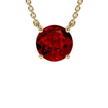 Lab Grown Ruby Round Classic Solitaire 14 KT with yellow gold Pendant