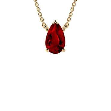 Lab Grown Ruby Pear Classic Solitaire 14 KT with yellow gold Pendant
