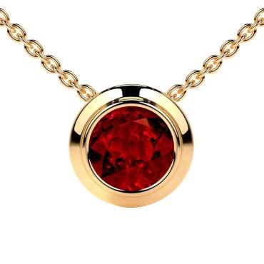 Lab Grown Ruby Round Solitaire Bezel 14 KT with yellow gold Pendant