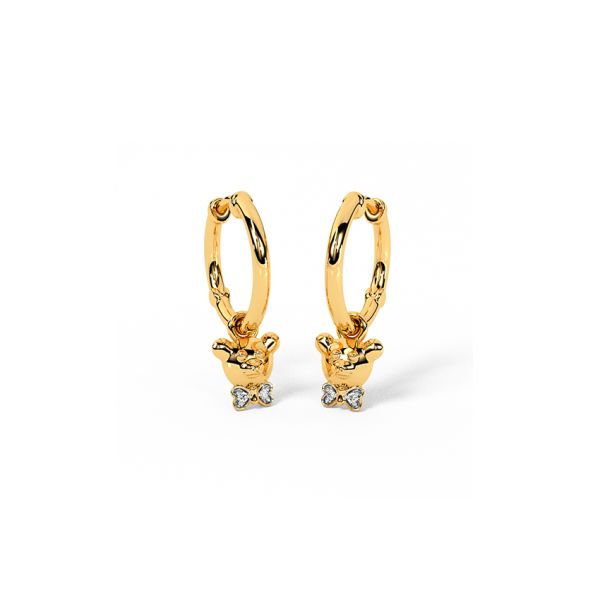 Teddy Bear 14 KT Yellow Gold Diamond Kids Hoops