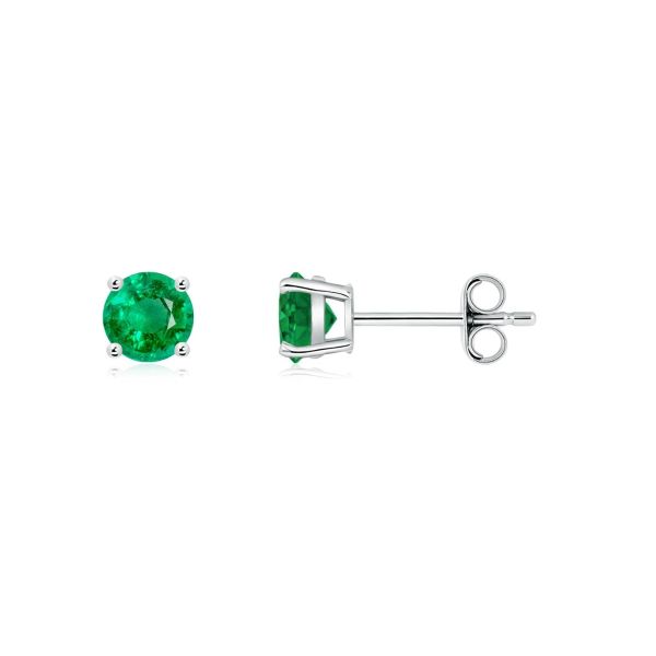 Round 18K White Gold Emerald Stud Earrings