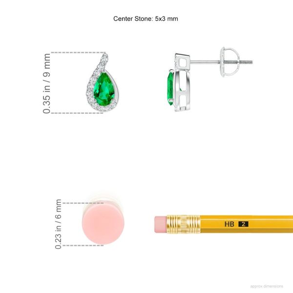 Pear Emerald Earrings with 18K White Gold Diamond Swirl Frame